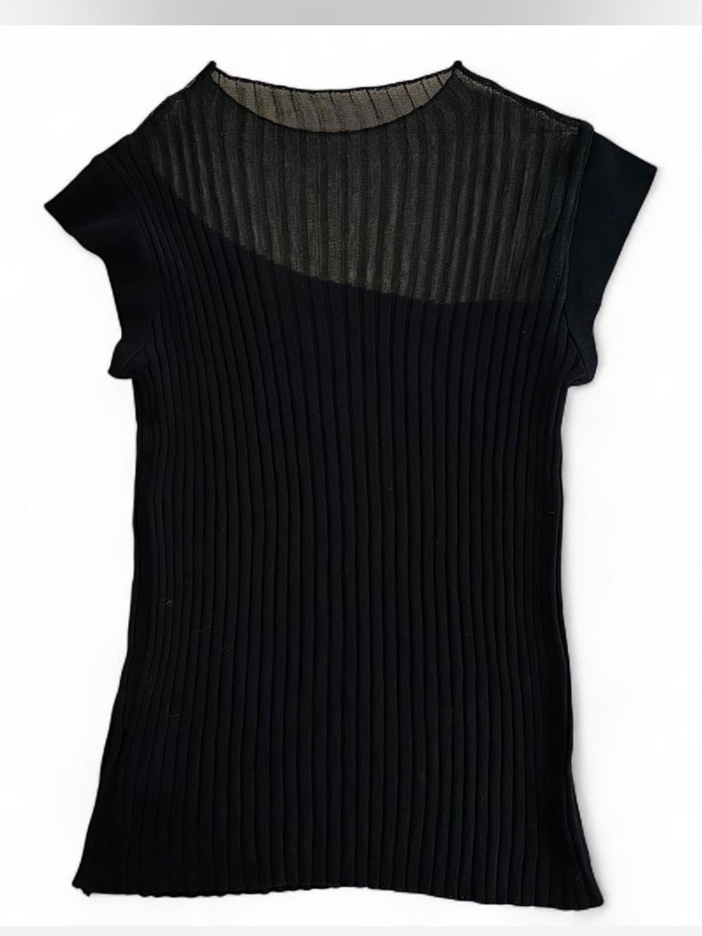 Women’s Black Ribbed Mesh Yoke Top
